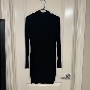 Black Long Sleeve Midi Turtleneck Dress